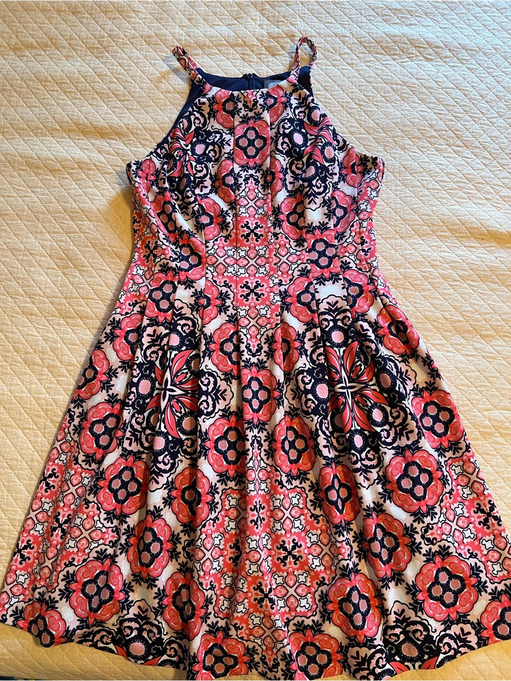 Vince Camuto Pink & Navy Floral Halter Midi Dress